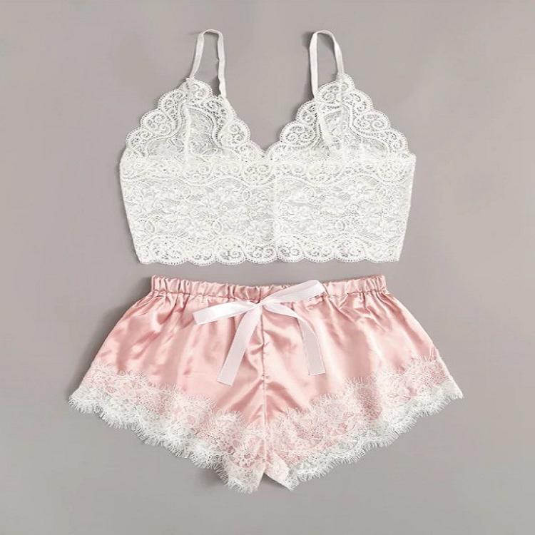 Lace Two-Piece Set with Comfortable Cami and Shorts