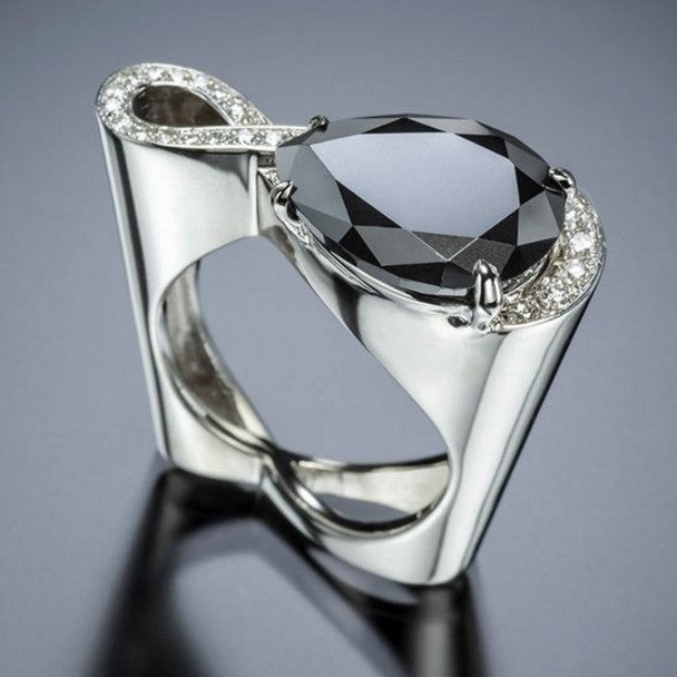 High Carbon Zircon Micro-Inlaid Geometric Diamond Ring