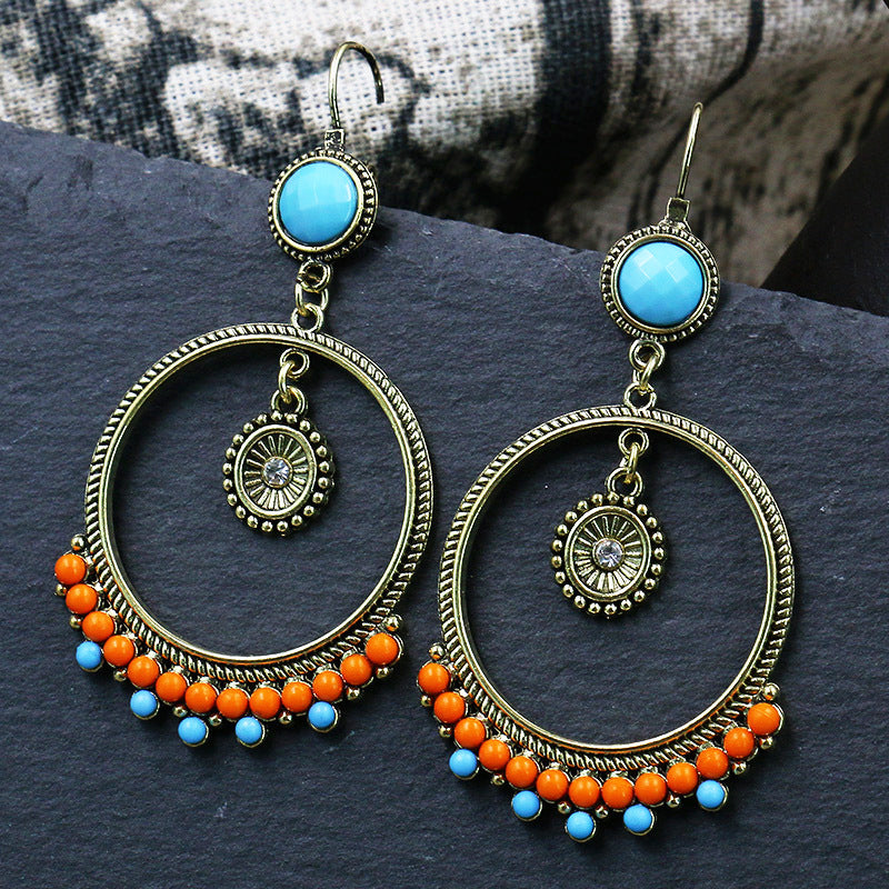 Bohemian Women's Earrings - Vintage Circular Wooden Beads