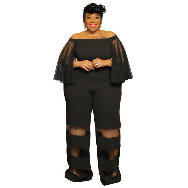 Eleganter Jumpsuit für Damen in Übergrößen mit Mesh-Patchwork