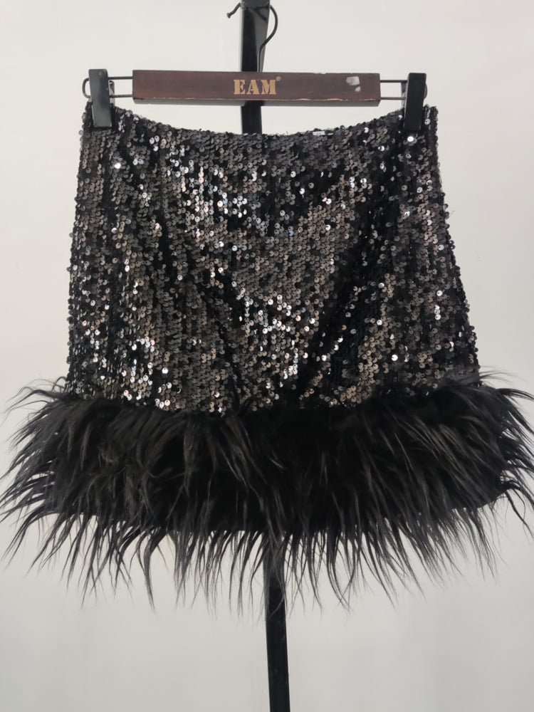 Sequin Feather Stitched Short Skirts for Summer Women