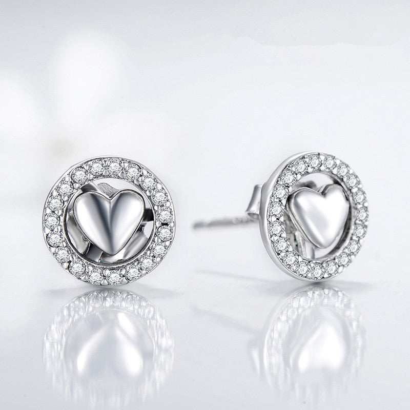 S925 Silver Heart Stud Earrings for Women