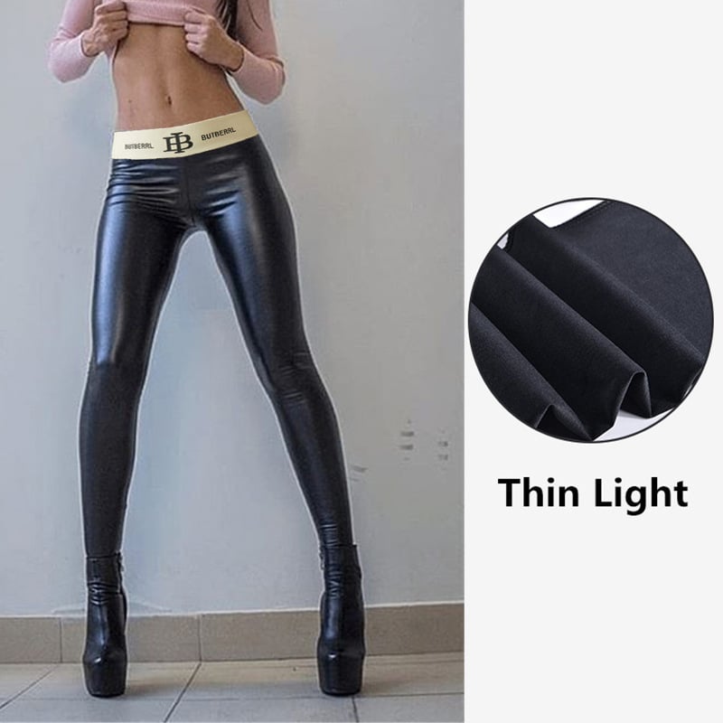 PU Leather Letter Belt Pants in Large Size