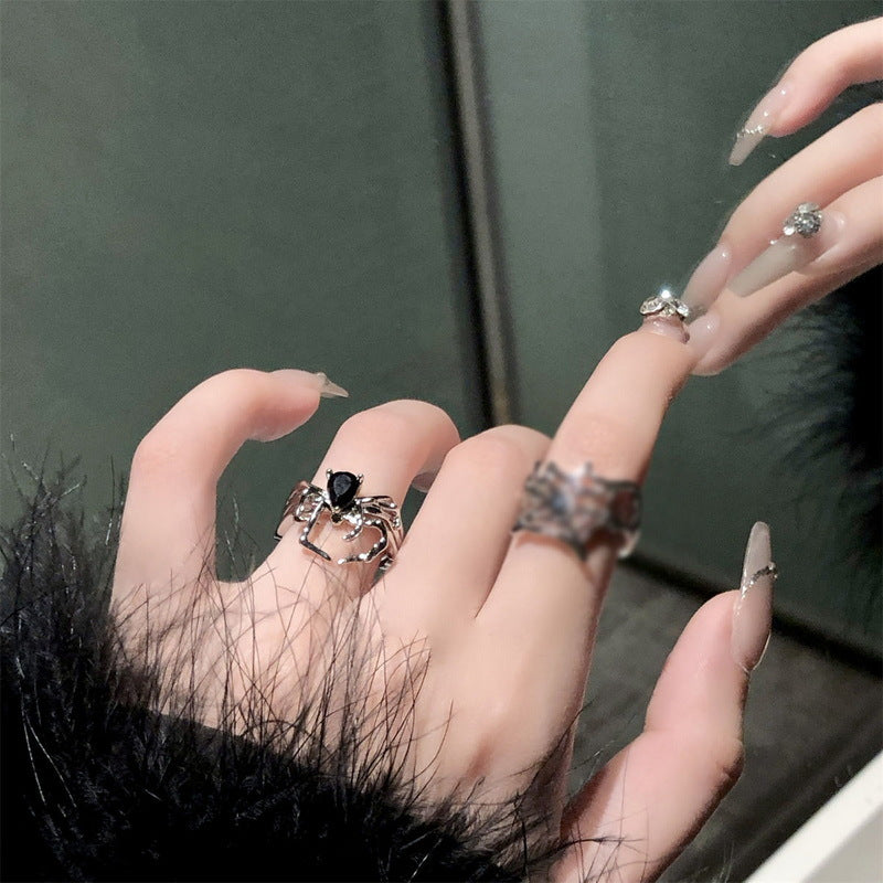 Dark Gem Diamond Spider Web Ring