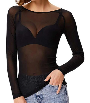 Long Sleeve Sheer Mesh Top for Women (One Piece)
