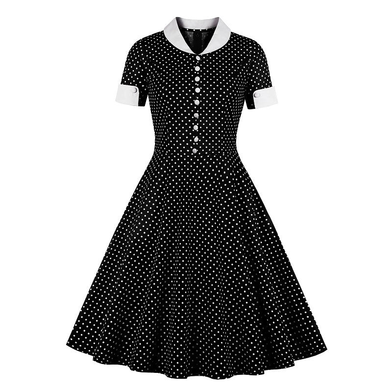 Polka Dot Short Sleeve Dress with Flare Design