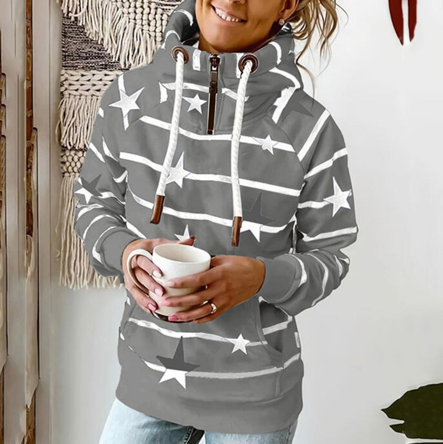 Fashion Autumn Casual Printed Hooded Pullover Sweater