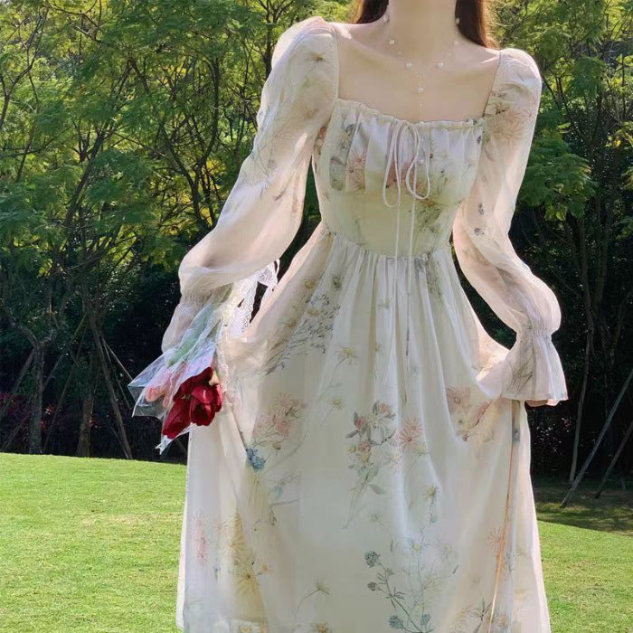 High-End Retro High-Waisted Ink Painting Long Skirt