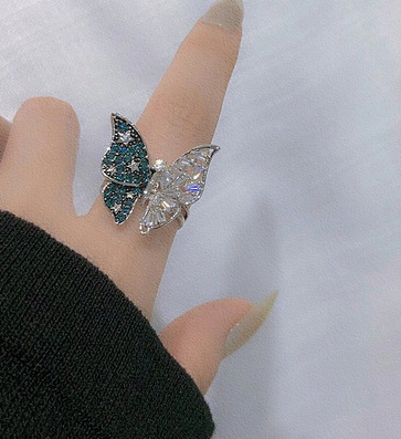 Rebirth Butterfly Blue Zicron Adjustable Ring