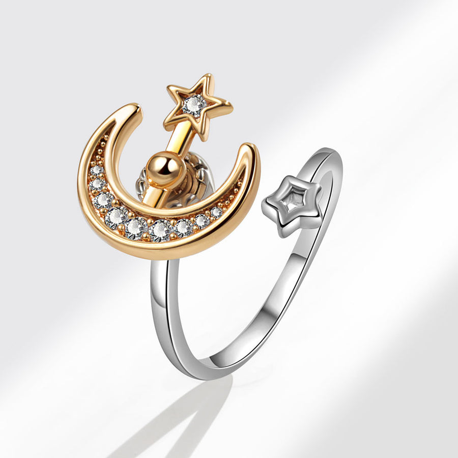 Star Moon Spinning Ring for Women's Stress Relief