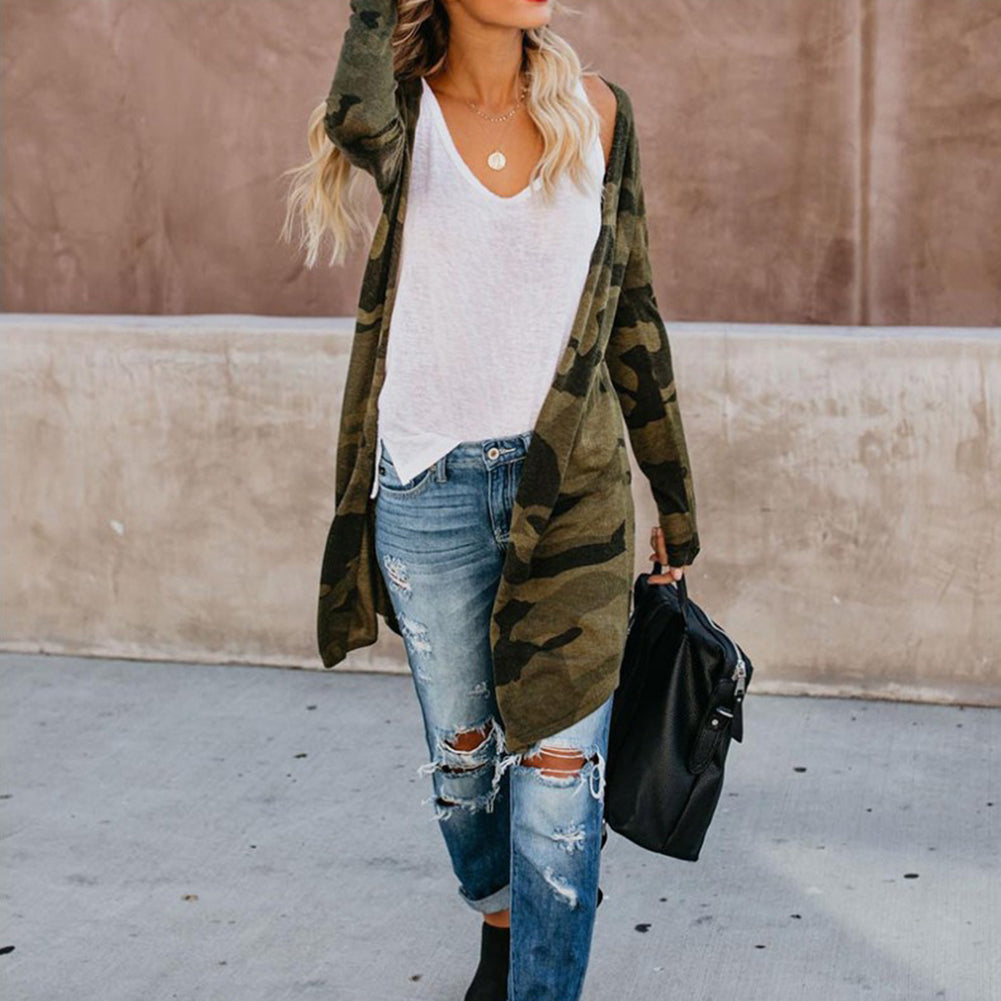 Long Women's Camouflage Cardigan, Snake & Leopard Print