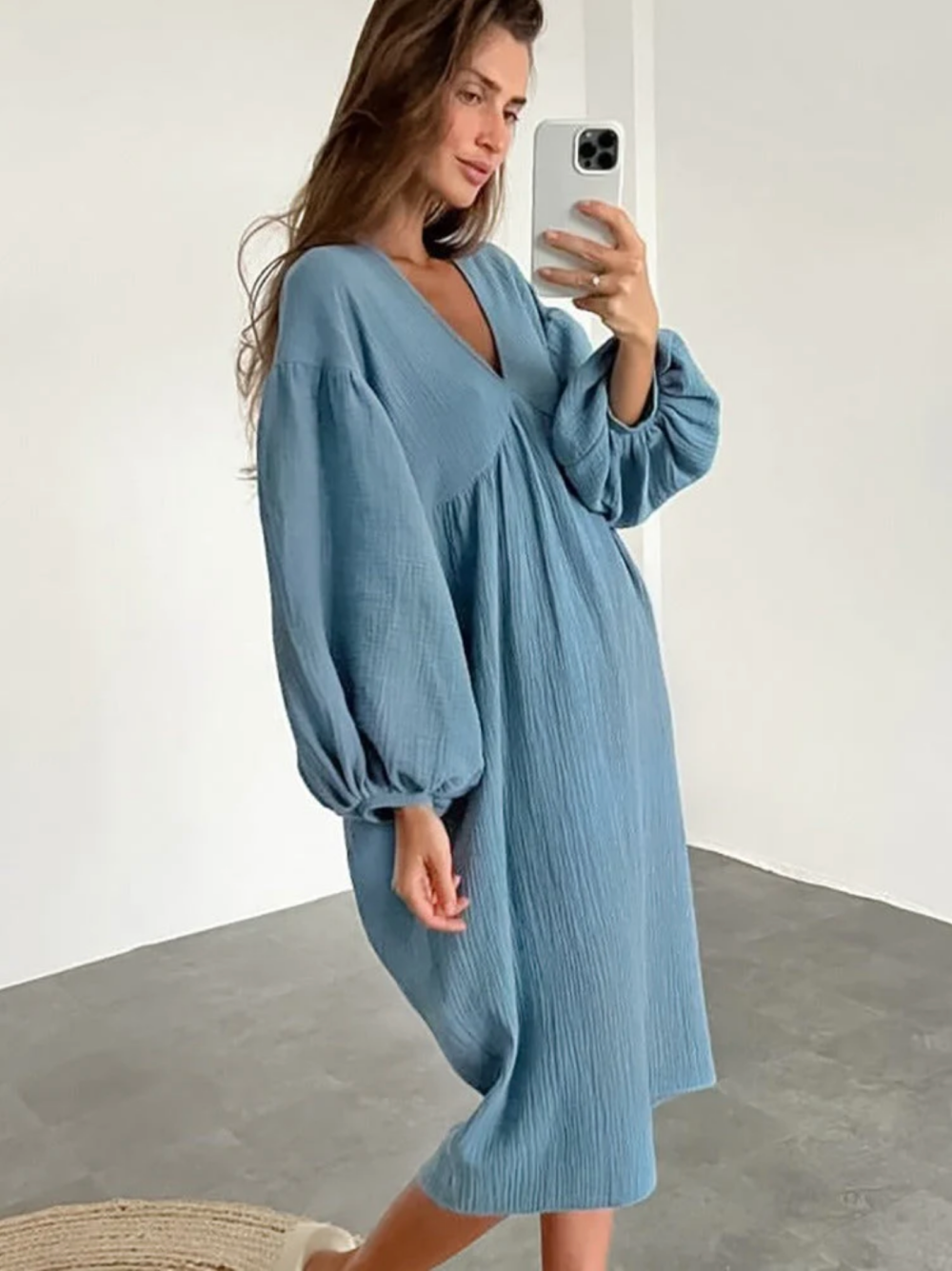 Loose Fitting Pure Cotton Linen Nightgown for Home