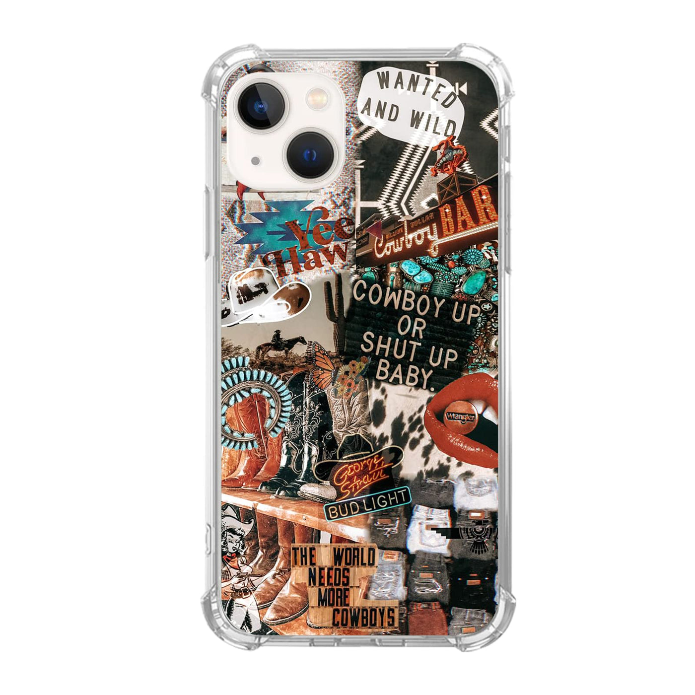 GialCenik Western Cowgirl Cowboy Collage Case for iPhone 14 Cowboy Cowgirl Howdy Western Ranch Boho Southwestern Retro Case for iPhone 14 Unique Trendy Design TPU Bumper Cover Case