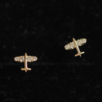 S925 Silver Ear Studs with Cute Mini Airplane Design