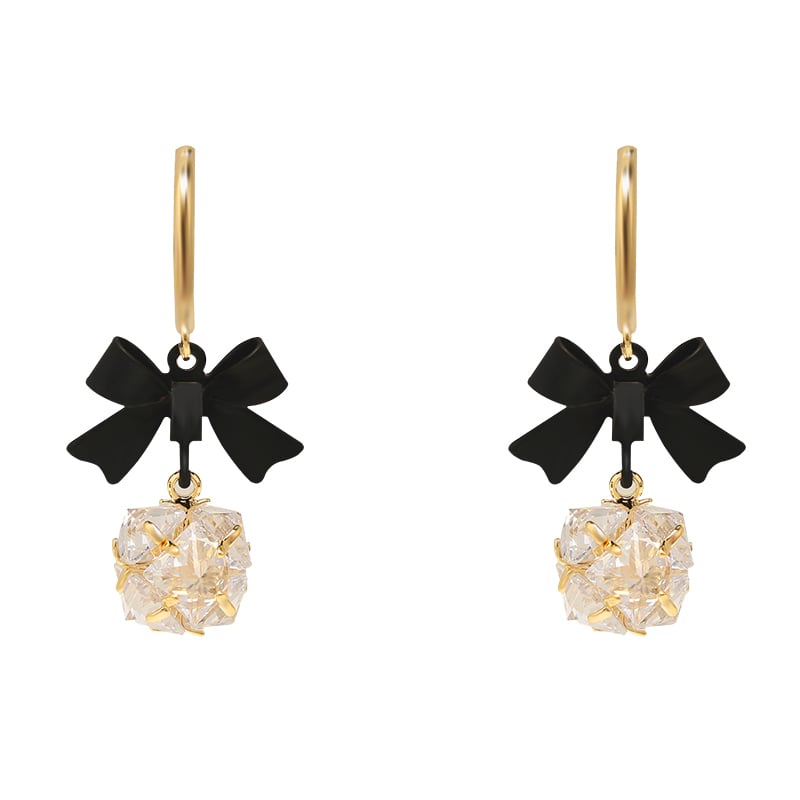 Retro Black Bow Earrings with Mosquito Coil Ear Clip
