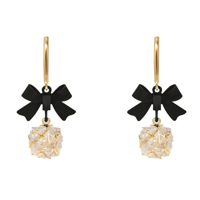 Retro Black Bow Earrings with Mosquito Coil Ear Clip