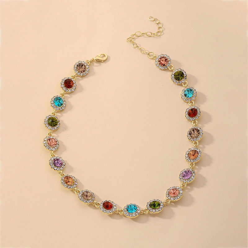 Vintage Style Colorful Rhinestone Choker Necklace for Women