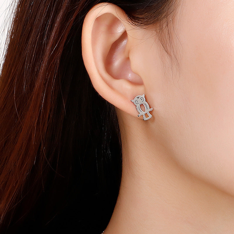 Creative Hollow Owl Necklace and Stainless Steel Earring Set