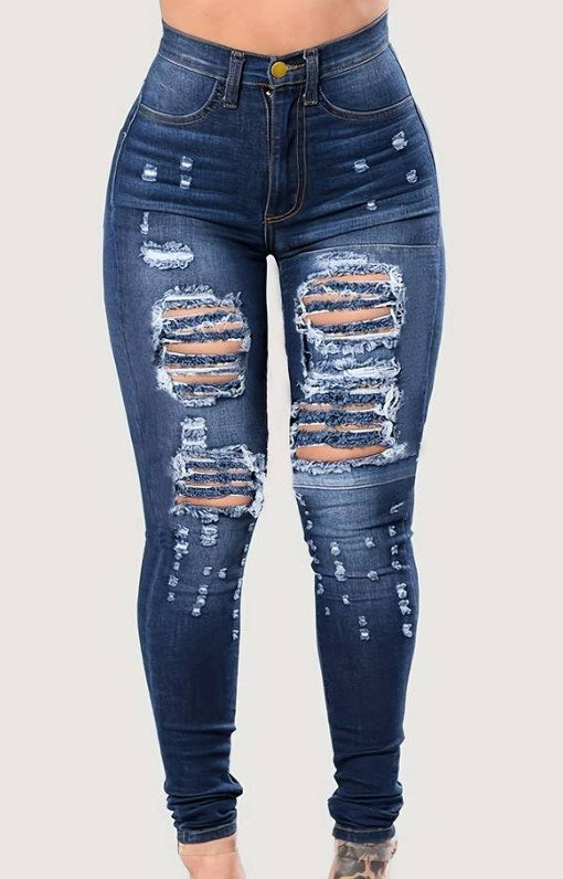 Dunkelblaue Used-Look Skinny Jeans für Damen