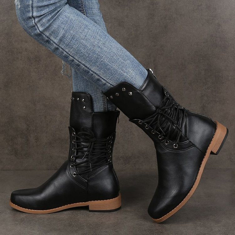 Medium Size Flat Rivet Martin Boots