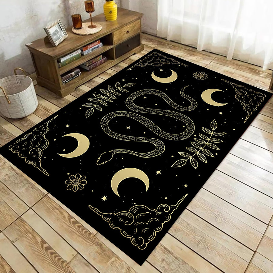Osimiccp Snake Rug for Living Room5x7 Non Slip Gothic Rug for BedroomBlack Cool Printed Moon Rug Home Decor
