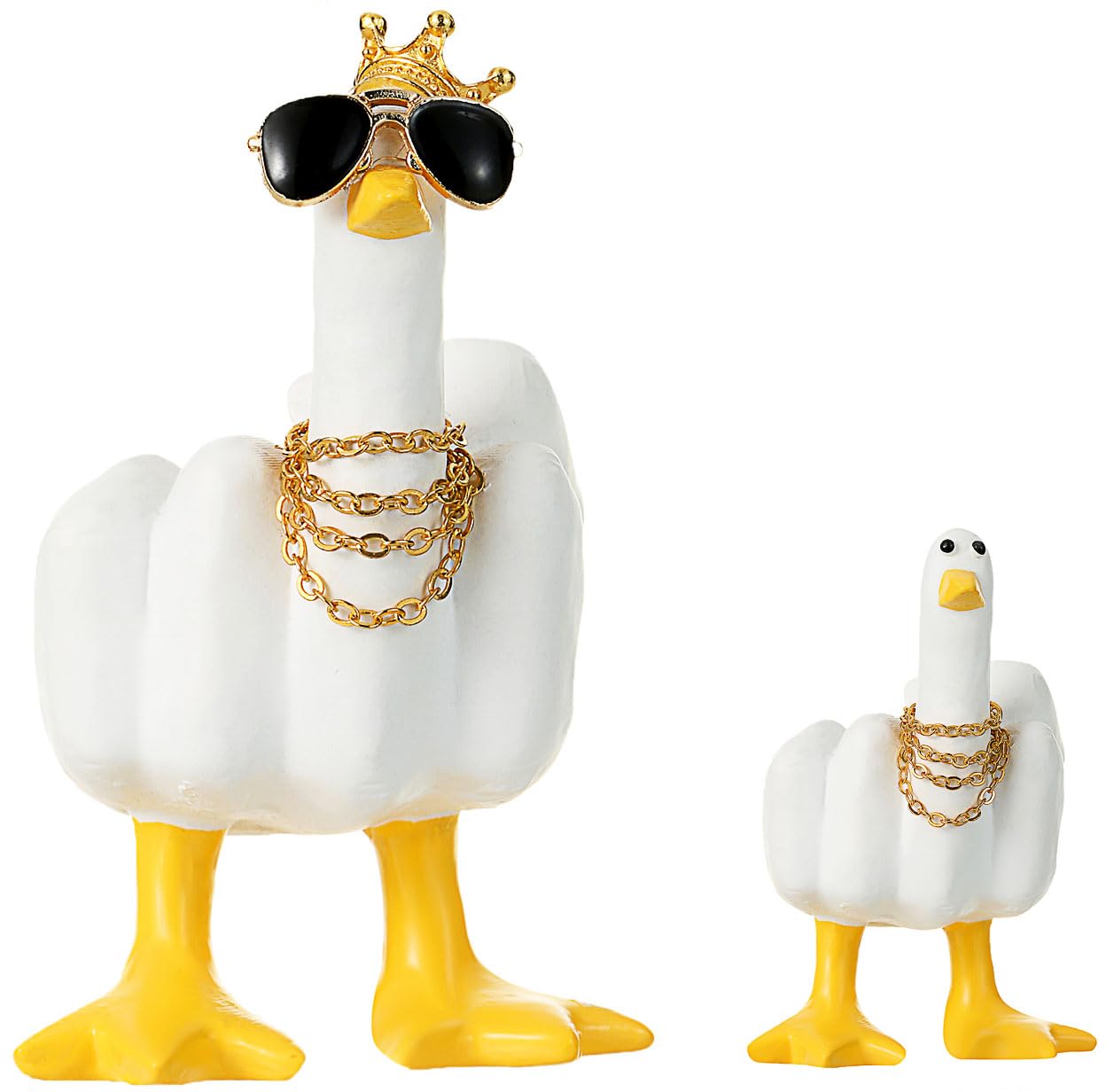 Accddio Middle Finger Duck Decor Funny Middle Finger Resin Garden Statue Duck You Cool Fun Gag Gift for Home Office Desk (White)