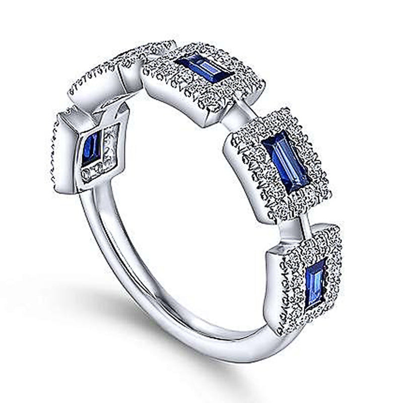 Blue Square Zircon Ring Set for Women