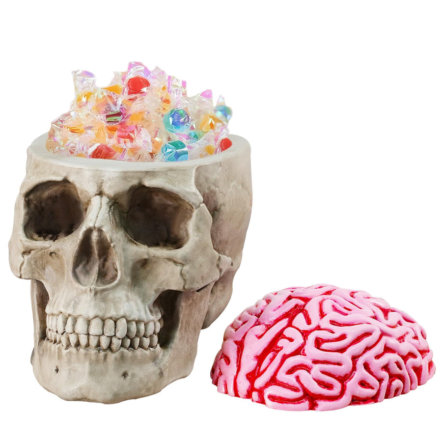 Poorbone Skull Bowl Skull Candy Dish Human Skull Head Flower Pot Planter Resin Candy Bowl Skull Head With Brain for Christmas Home Office Decor Candy Servers