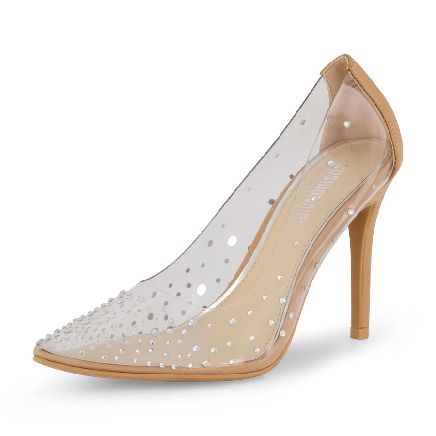 CUSHIONAIRE Womens Glam Clear Rhinestone Dress Pump +Memory Foam Wide Widths Available Clear/NAT 9 W