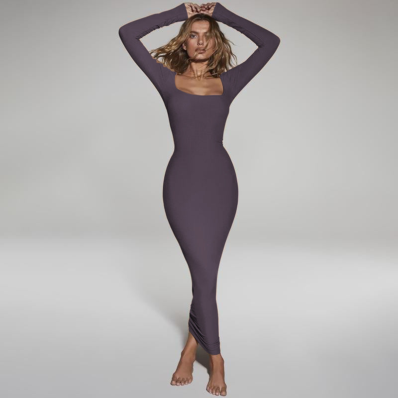 Women's A-Line Dress - Casual Long Sleeve Square Neck