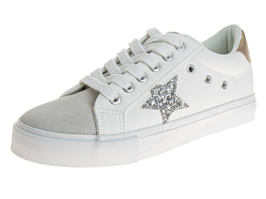Josmo Fashion Casual Sneakers for Women - Adult Lightweight Breathable Shoes - White Silver (Size 6 Adults)