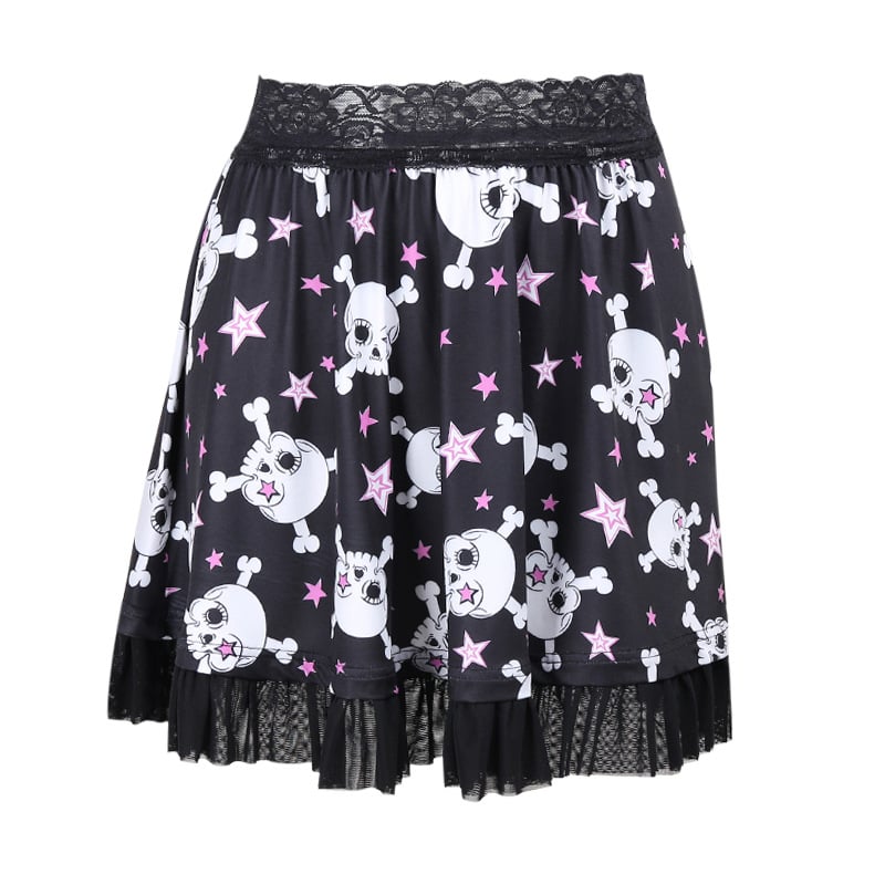 Cute Soft Girl Heart Star Skull Skirt