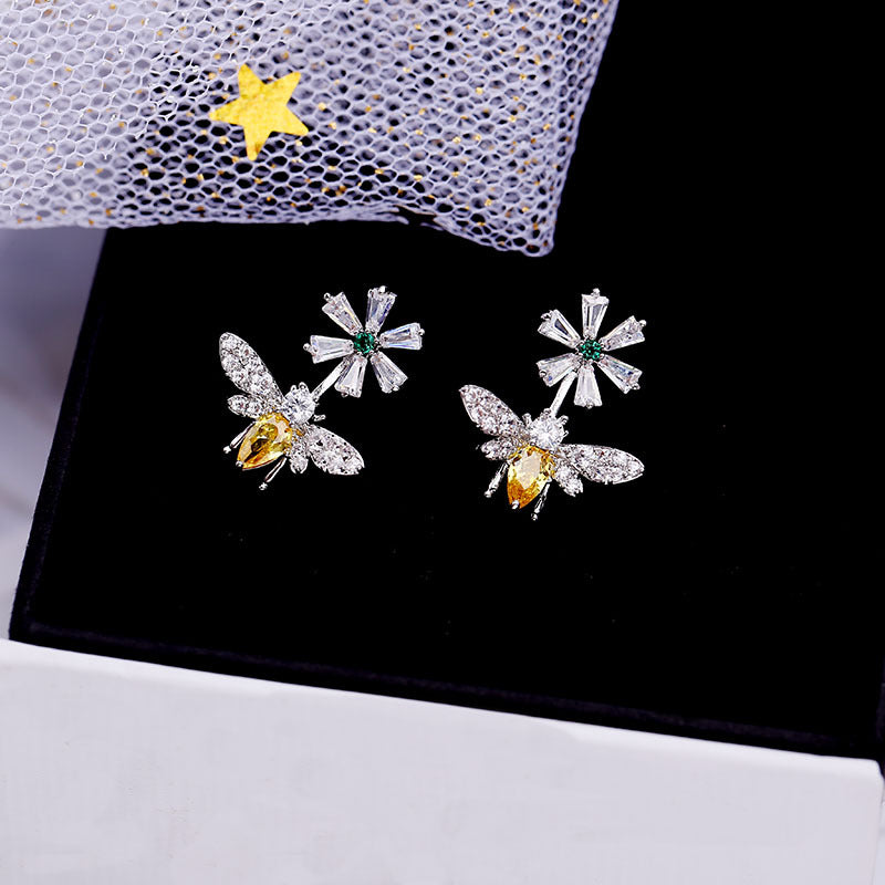 925 Silver Bee and Daisy Stud Earrings for Women