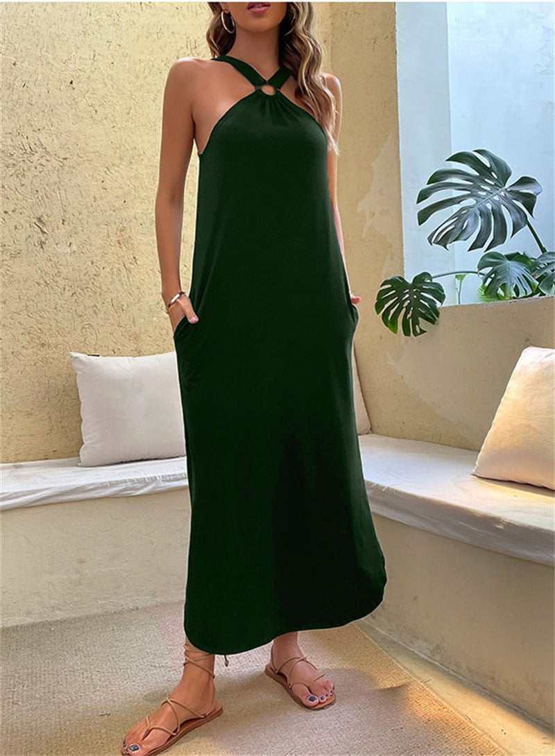 Langes Freizeitkleid mit Carmen-Ausschnitt und Taschen