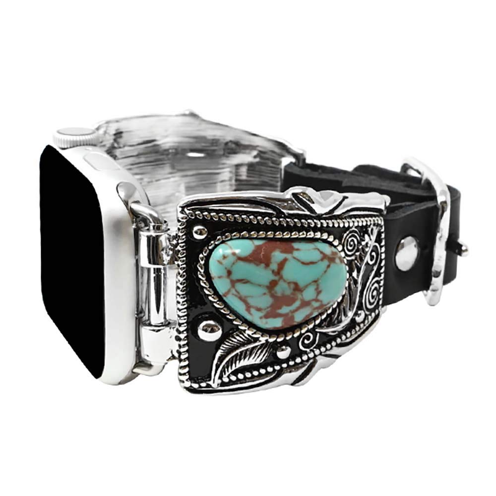 Emulily Western Concho Compatible with 38/40 mm Apple Watch Leather Band (Turquoise)