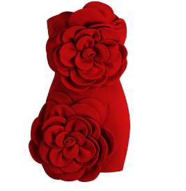 Strapless Red Mini Dress with 3D Flower Details