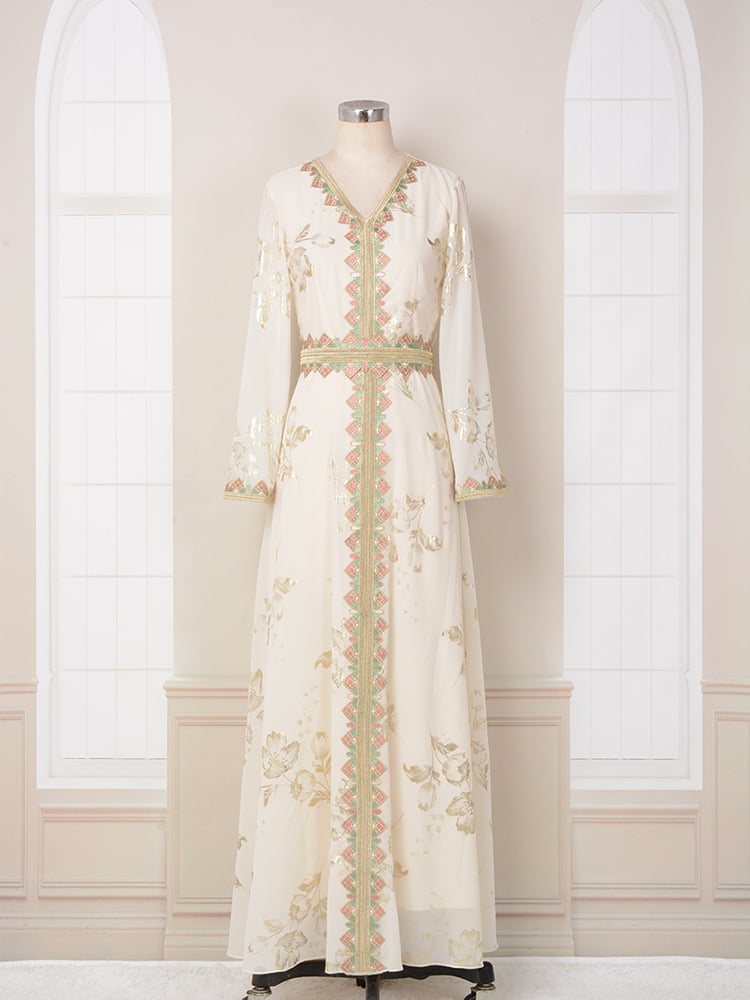 Vergoldetes besticktes Spitzenkleid in modernem Weiß