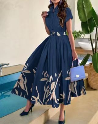 Short-Sleeved Button Dress for Women