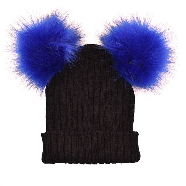 Thick Wool Knitted Girls' Winter Cap with Pompoms