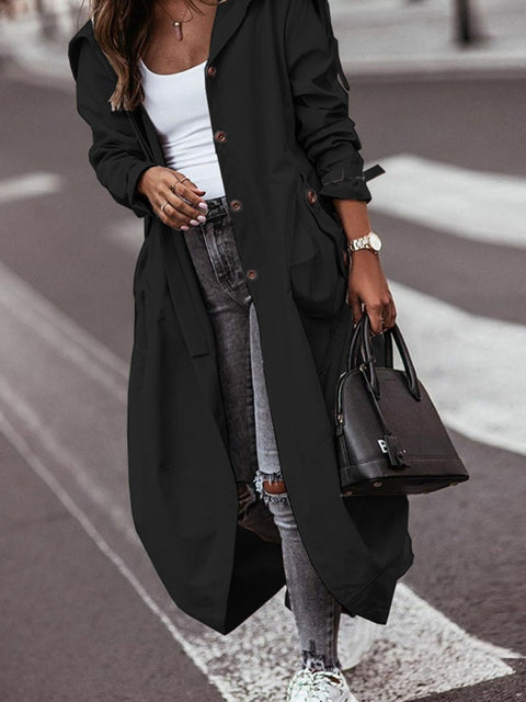 Women's Mid Length Trench Coat with Lapel and Pockets