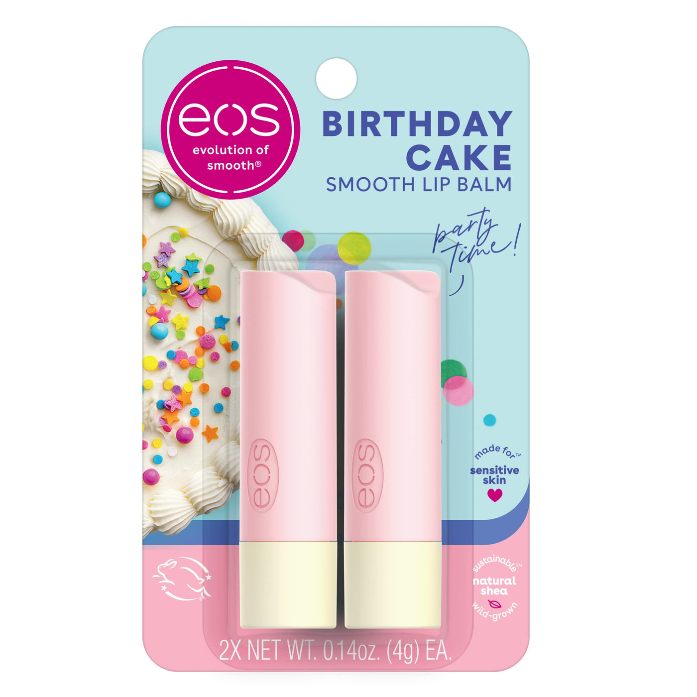 eos Natural Shea Lippenbalsam – Birthday Cake Vom Dermatologen empfohlen für empfindliche Haut Ganztägige Feuchtigkeit Lippenpflegeprodukte 4 g (2er-Pack)