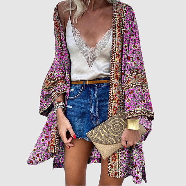 Casual Bohemian Print Cardigan for Women with Long Sleeves