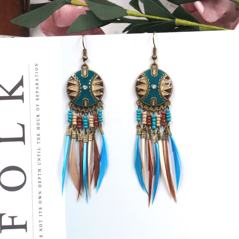 Colorful Bead Feather Earrings