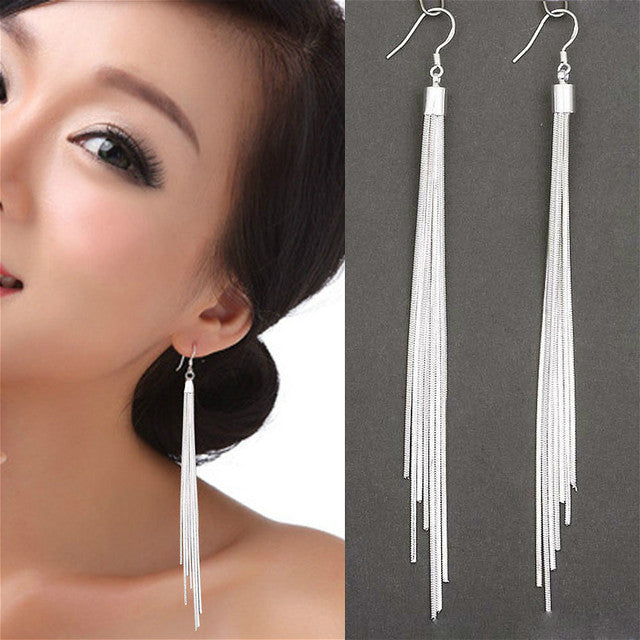 Noble Long White Tassel Earrings for Women