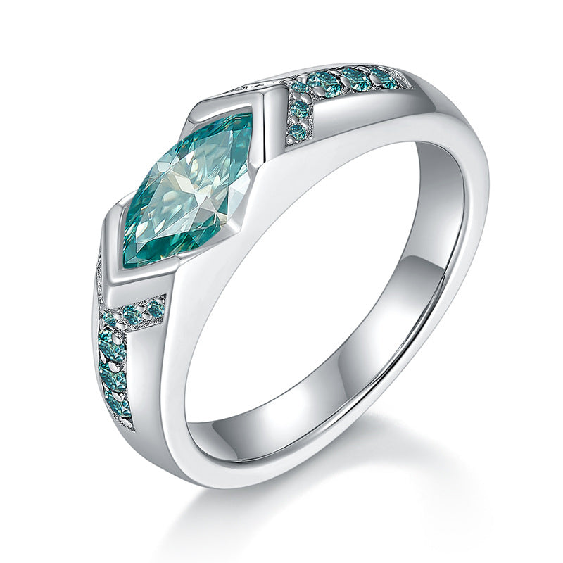 Blue Green Mosonite Ring for Men and Women